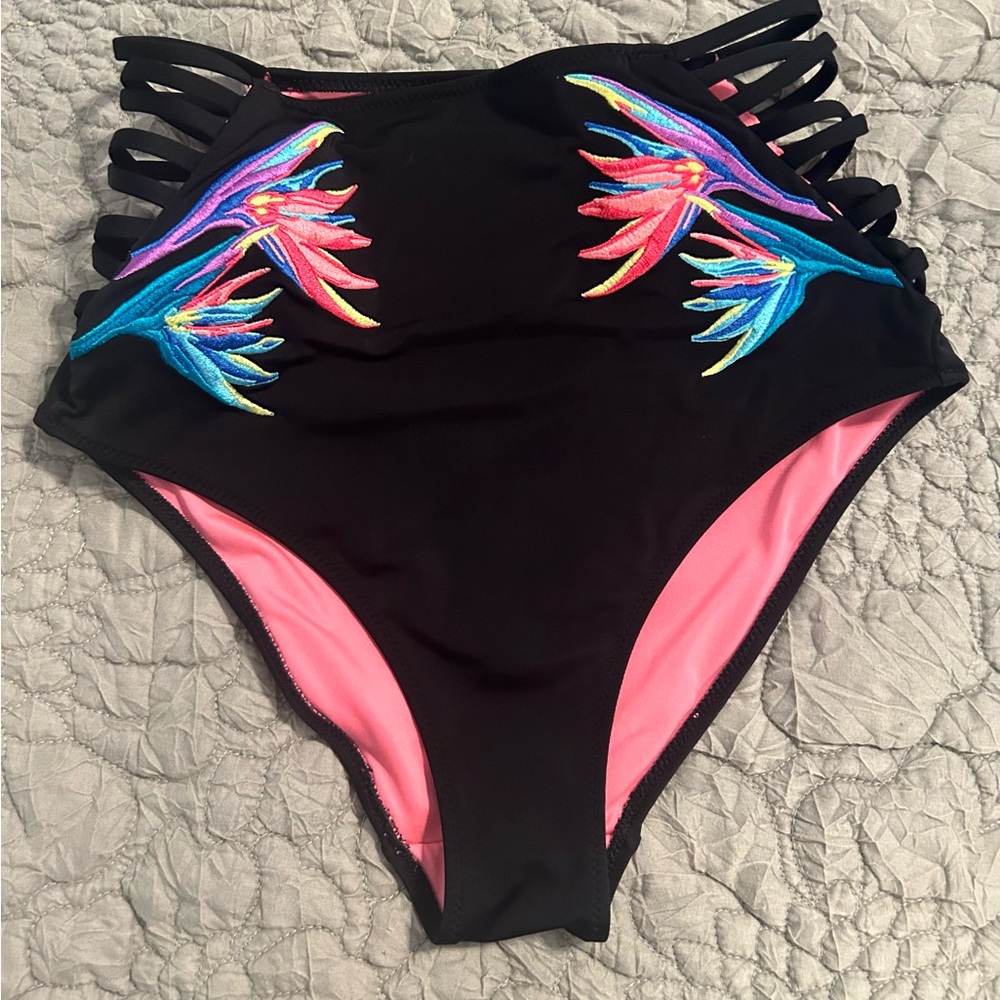 PINK Victoria's Secret Black and Pink Bikini Bottom